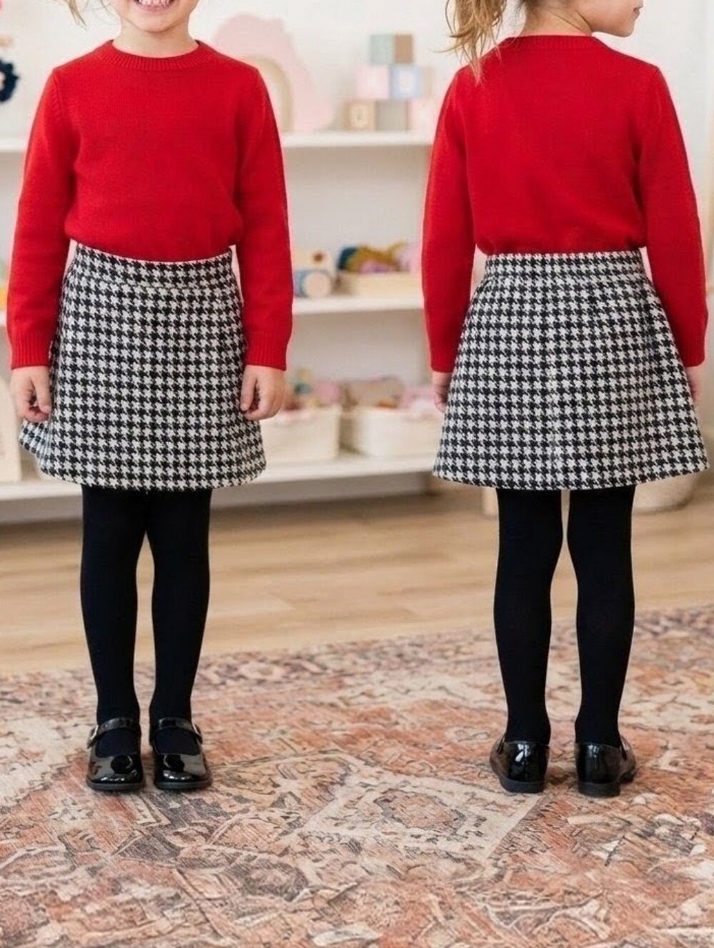 Girls Versatile Classic B&W Houndstooth A-Line Mini Skirt holiday Sz S (5-6yrs)